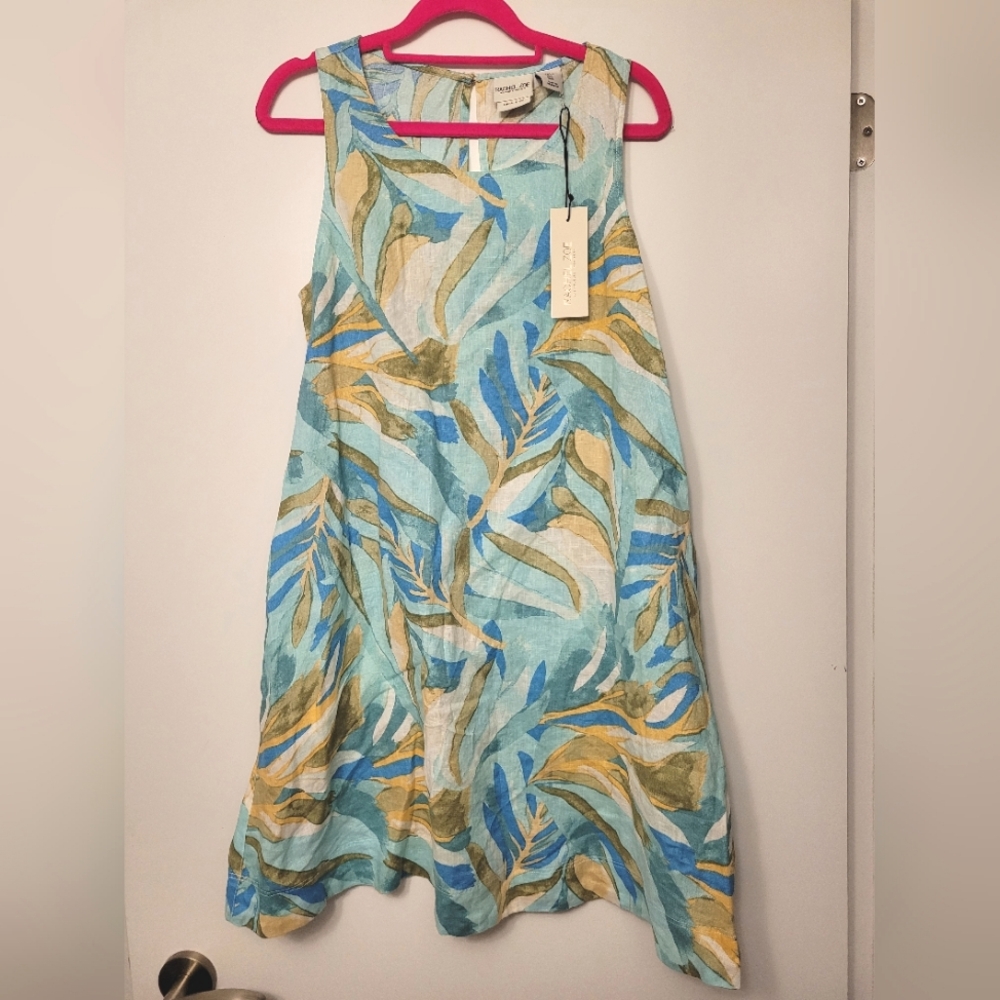 NWT Rachel Zoe 100% Linen A-Line Tropical Print Sleeveless Dress Size S